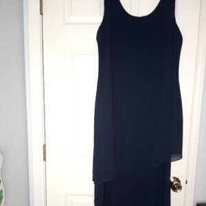 PATRA Womens Navy Sheer Zippered Lined Sleeveless V Neck Maxi Dress 12